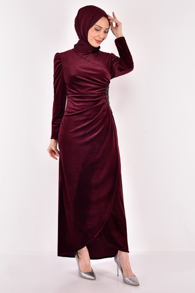 Robe longue Pixie Velours Bourgogne/Ivoire